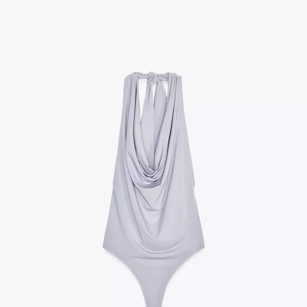 BNWT Zara Elegant Gray Halter Bodysuit size S